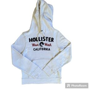 Men’s Hollister White Hooded Sweater California Wave Watch Size Small
